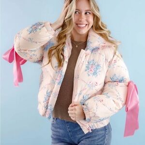 Floral bow puffer jacket